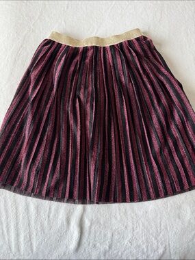 Crewcuts Girl Pink and Black Striped Pleated Skirt with Gold Waistband